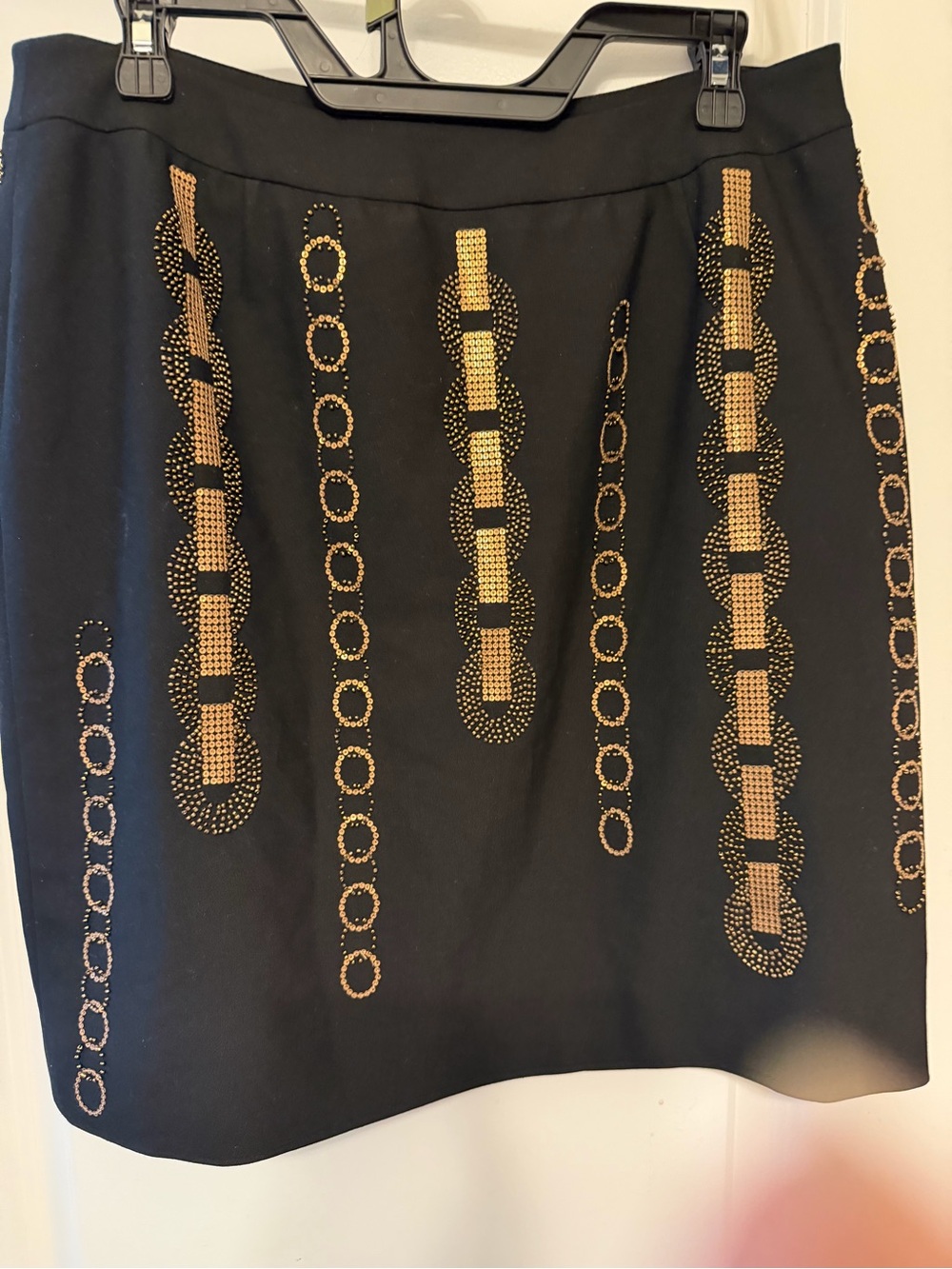Etcetera Black Mini Skirt with Gold Stud Chain Motif